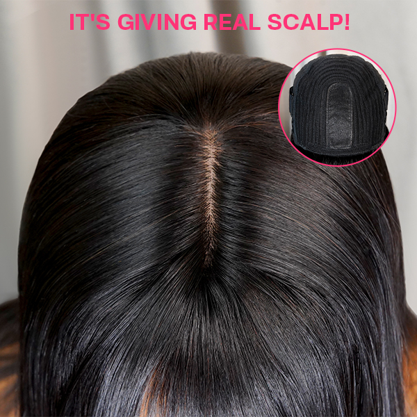 OhMyPretty Glueless Machine Made Realistic Scalp Soft Silky Straight Hair Wig with Bangs 100% Human Hair Wigs