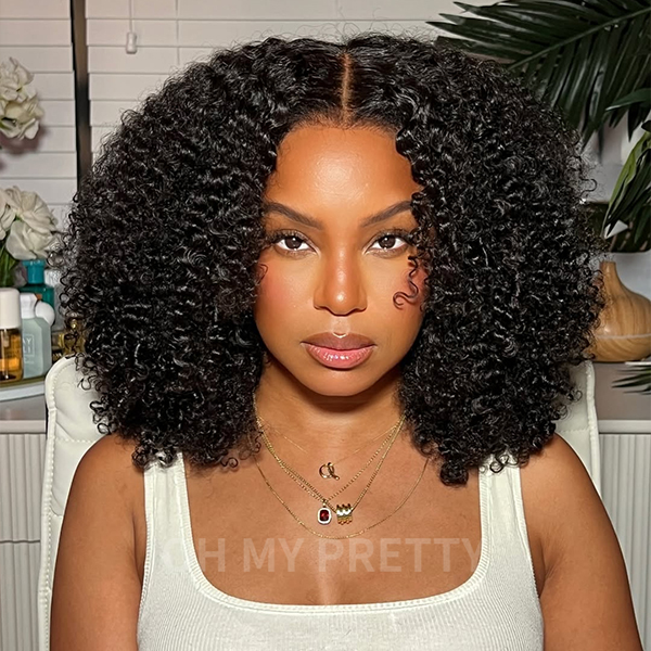 OhMyPretty Kinky Curly M-Cap 9x6 Wear Go Glueless Wig Short Bob Wig Mini Knots