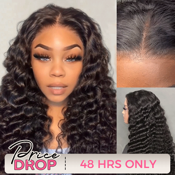 OhMyPretty Wear Go Loose Deep Wave Glueless  7x5 Lace Wig Breathable Cap Human Hair Pre plucked &Pre Bleached & Pre Cut