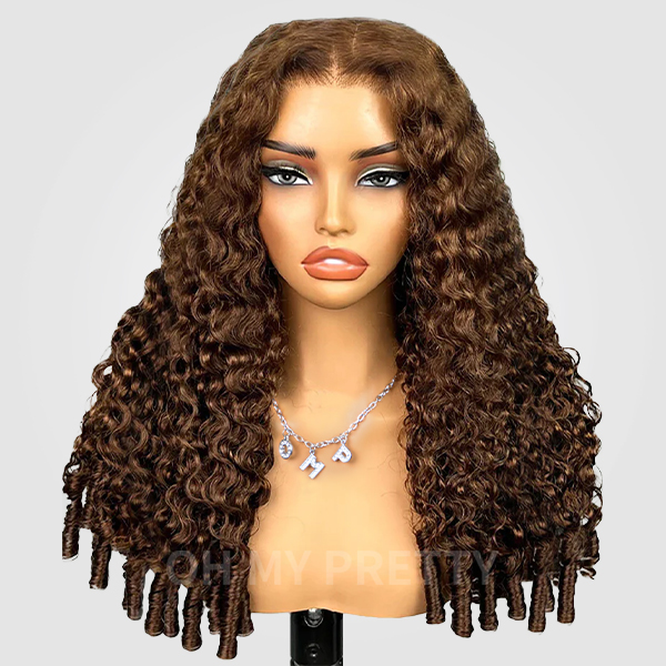 9x6 Burmese Curly Chocolate Brown Color Glueless Wig Pre Cut Lace Wear Go Wig With Elastic Drawstring