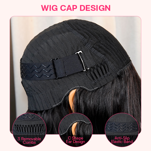 OhMyPretty Glueless Machine Made Realistic Scalp Soft Silky Straight Hair Wig with Bangs 100% Human Hair Wigs