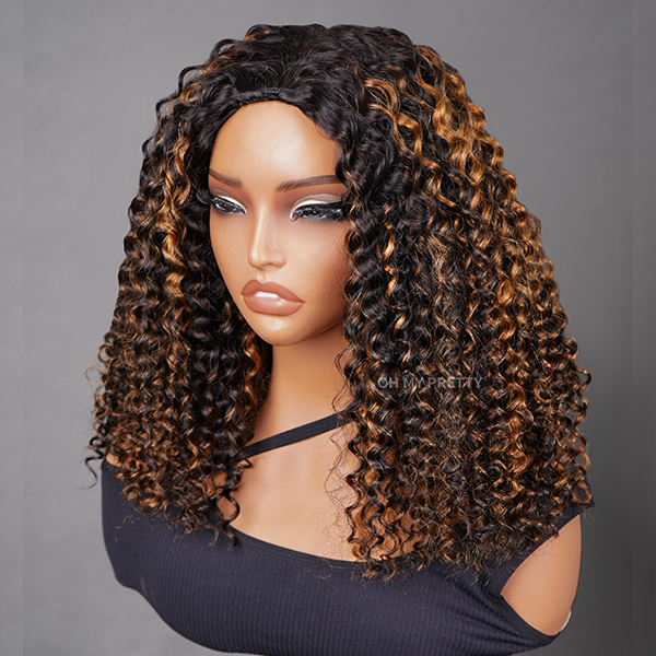 OhMyPretty Highlight Wear Go Half Wig 3 IN 1 Water Wave Flip Over Wig For Beginner Invisible Hairline