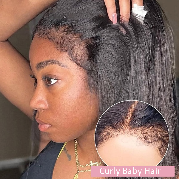 4C Hairline Kinky Straight HD Lace Frontal Wig With Curly Hairline
