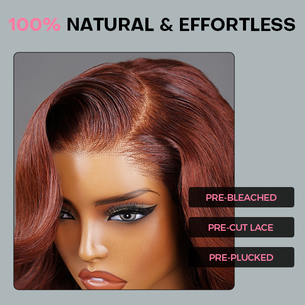 OhMyPretty Face-Framing Layers Reddish Brown Color Wear Go Upgraded Body Wave Glueless 7x5 Lace Wig With Pre-plucked Hairline
