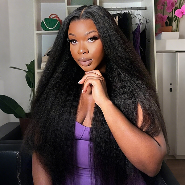 OhMyPretty Wear Go Glueless 9x6 Lace Kinky Straight Wig M Cap Pre Cut Lace with Natural Hairline Mini Knots