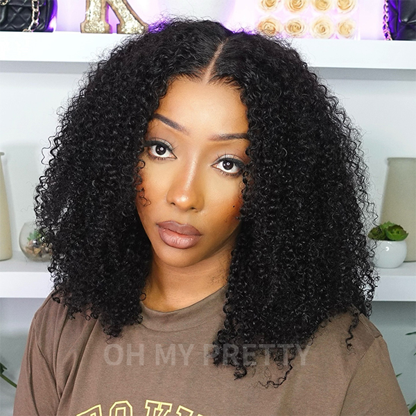 OhMyPretty Wear Go Kinky Curly Glueless 7x5 Lace Wig Super Natural Hairline Silky Human Hair Pre plucked &Pre Bleached & Pre Cut