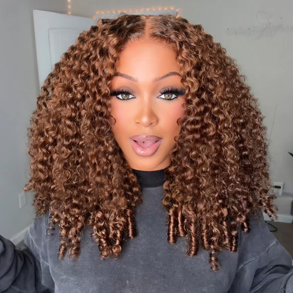 9x6 Burmese Curly Chocolate Brown Color Glueless Wig Pre Cut Lace Wear Go Wig With Elastic Drawstring