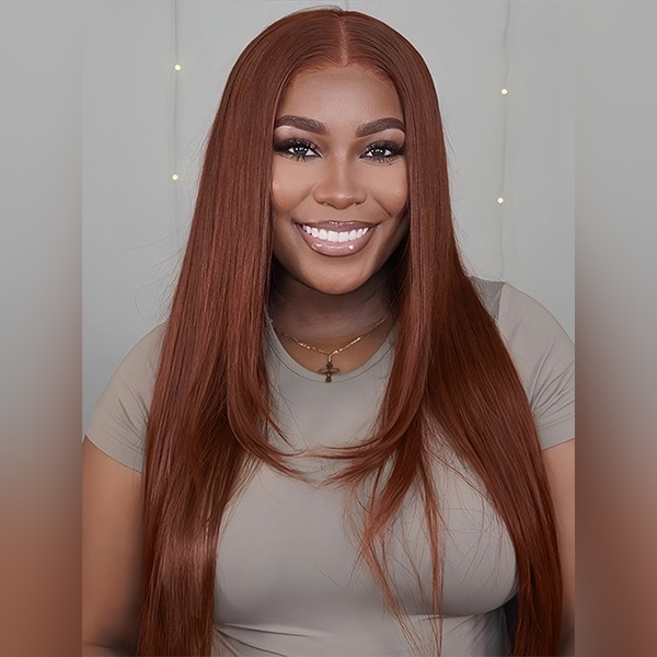 OhMyPretty Glueless Layered Cut Reddish Brown Straight Wear Go 6x4 HD Lace Wigs Pre-Plucked Hairline Pre-Cut HD Lace Tiny Knots