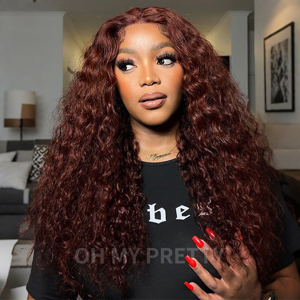 OhMyPretty Wear Go Glueless Reddish Brown Color Water Wave 6x4 Lace Wig With Pre-plucked Hairline
