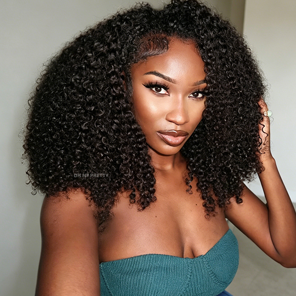 OhMyPretty Wear Go Half Wig 3 IN 1 Kinky Curly Flip Over Wig Invisible Hairline Draw-strings For Beginner