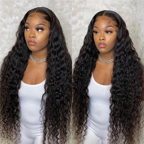OhMyPretty Loose Deep Wave 13x4 HD Lace Front Wig Prebleached Knots With Pre-plucked Edges