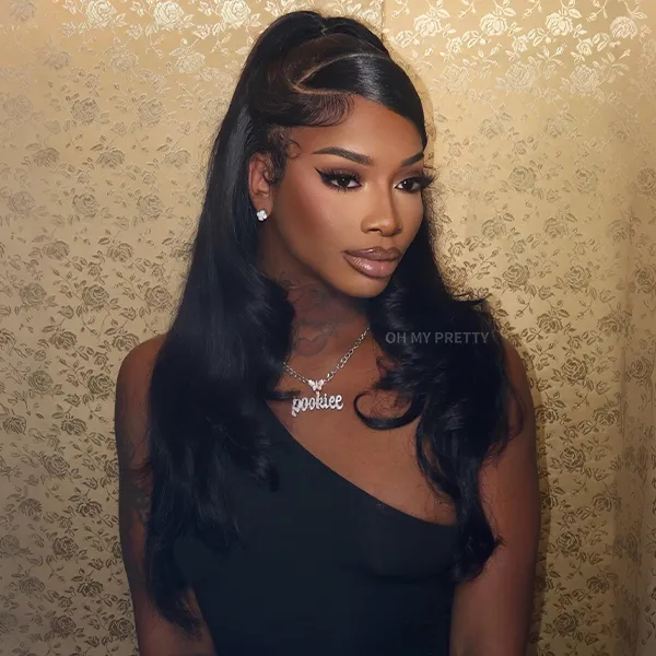 OMpretty 360 Body Wave Invisi Draw Strings Wear Go Glueless Pre-Bleached And Pre-Cut Lace Human Hair Wig