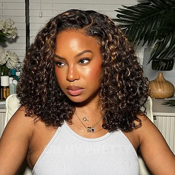 Blonde Highlight Water Wave Wear Go 6x4 Lace Glueless Wigs With Natural Hairline And Pre-cut Lace