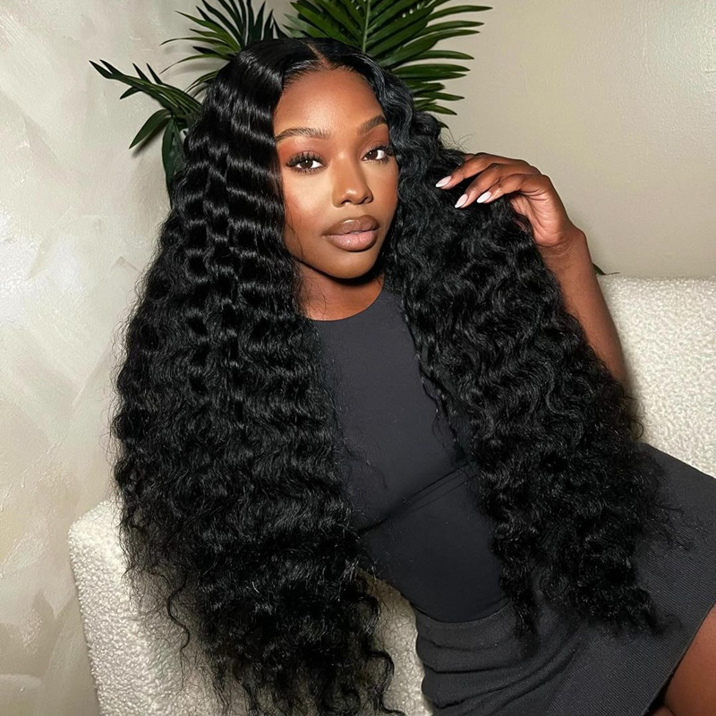 OhMyPretty Bleach Knots Glueless Deep Wave Wear Go 7x5 Lace Wig With Pre-Plucked Natual Hairline Pre Bleached Knots Pre-Cut Zig Zag Lace