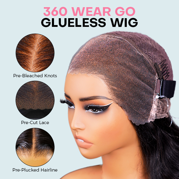 OMpretty 360 Body Wave Invisi Draw Strings Wear Go Glueless Pre-Bleached And Pre-Cut Lace Human Hair Wig