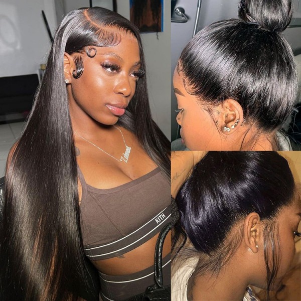 OMpretty 360 Straight Invisi Drawstring Wear Go Glueless Pre-Bleached And Pre-Cut Lace Human Hair Wig