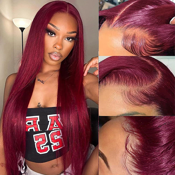 OhMyPretty Wear Go Glueless 99J Color Straight 6x4 Lace Wig With Pre-plucked Hairline Tiny Knots Pre-Cut Zig Zag Lace