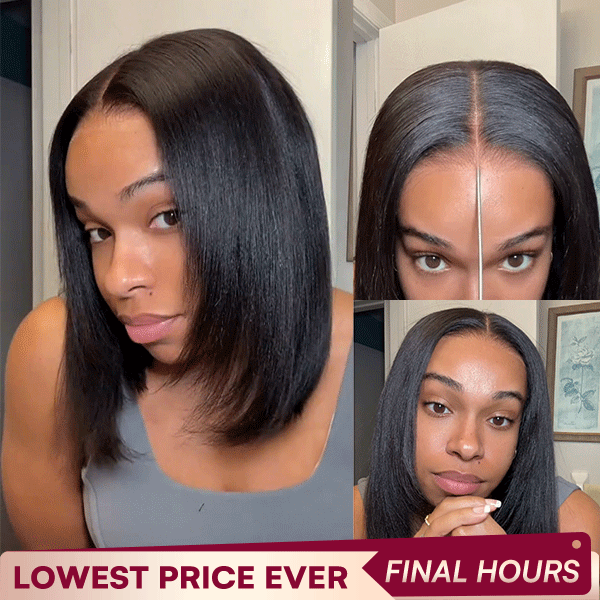 [Model Length = $83] Ultra Natural Wear Go Layered Cut Yaki Straight Invisi Draw Strings Silky Bob 9x6 Tpart Lace Glueless Wig | Classic & Chic