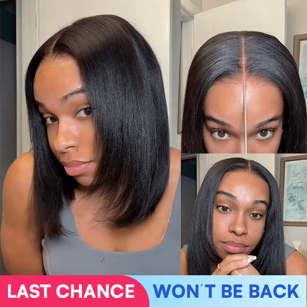 [Model Length = $83] Ultra Natural Wear Go Layered Cut Yaki Straight Invisi Draw Strings Silky Bob 9x6 Tpart Lace Glueless Wig | Classic & Chic
