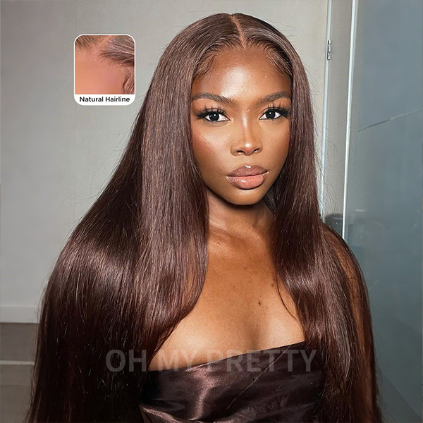Brown Color #4 Straight Wear Go Glueless 6x4 Lace Wigs Pre-Plucked Hairline Pre-Cut Lace 100% Human Hair