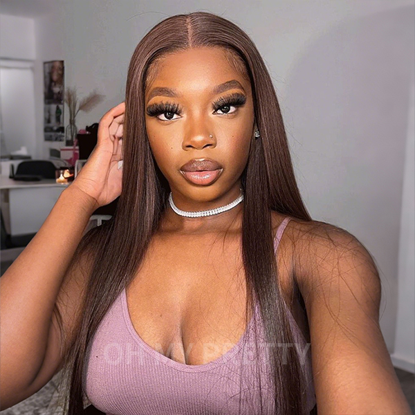 Brown Color #4 Straight Wear Go Glueless 6x4 Lace Wigs Pre-Plucked Hairline Pre-Cut Lace 100% Human Hair