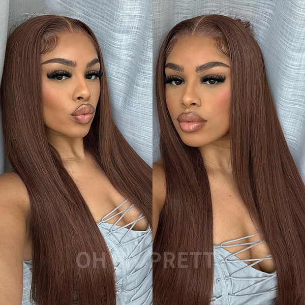 Brown Color #4 Straight Wear Go Glueless 6x4 Lace Wigs Pre-Plucked Hairline Pre-Cut Lace 100% Human Hair
