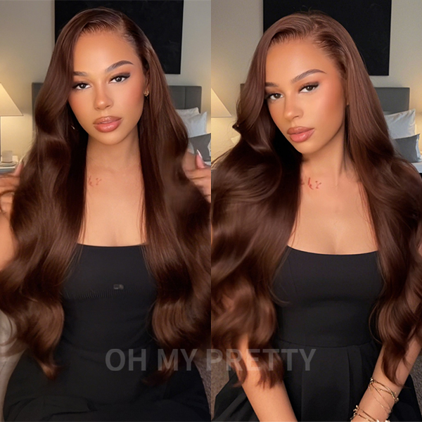 OhMyPretty Face-Framing Layers Chocolate Brown Color Wear Go Upgraded Body Wave Glueless 6x4 Lace Wig With Pre-plucked Hairline