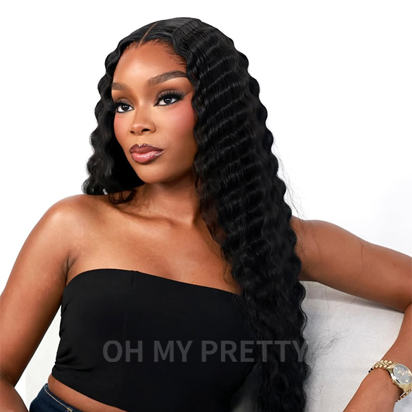 OhMyPretty Loose Deep Wave 13x4 HD Lace Front Wig Prebleached Knots With Pre-plucked Edges