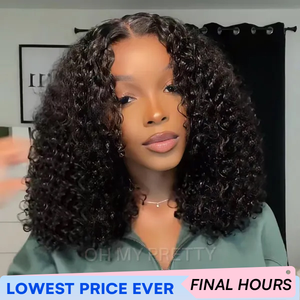 OhMyPretty Wear Go Kinky Curly Glueless 7x5 Lace Wig Super Natural Hairline Silky Human Hair Pre plucked &Pre Bleached & Pre Cut