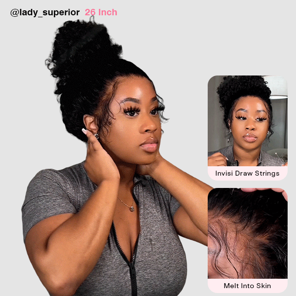 OMpretty 360 Water Wave Invisi Draw Strings Wear Go Glueless Pre-Bleached And Pre-Cut Lace Human Hair Wig