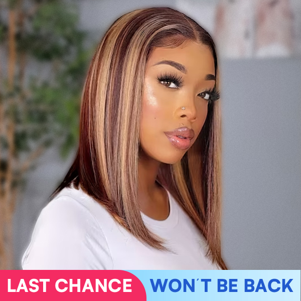 OhMyPretty Wear Go Highlight Brown Glueless Bob 7x5 Lace Straight Wig Human Hair Pre plucked & Pre Cut