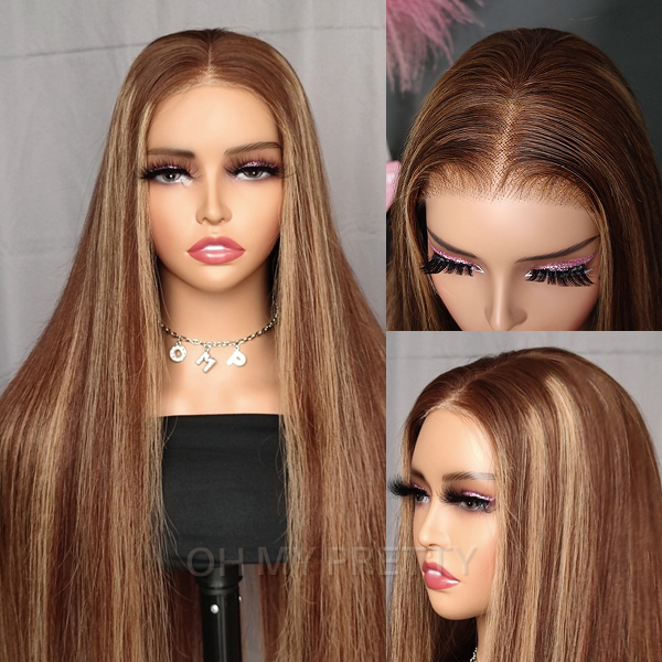 Wear Go Glueless Highlight Brown Straight 6x4 Lace Wig With Pre-plucked Hairline
