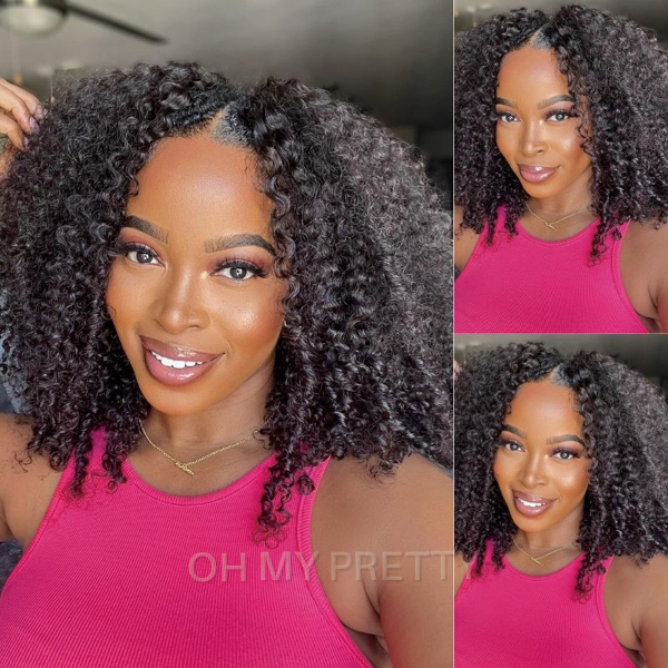 OhMyPretty V Part Wigs kinky Curly Thin Part Human Hair Wig