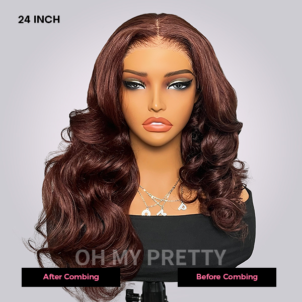 OhMyPretty Face-Framing Layers #4 Dark Brown Colored Loose Wave  Wear Go Glueless 6x4 Lace Wig Human Hair Wig