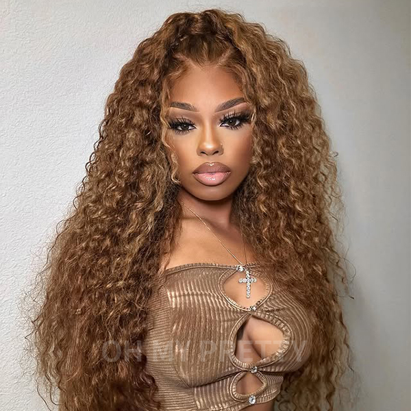 OhMyPretty Wear Go Glueless Highlight Brown Water Wave 7x5 Lace Wig With Pre-plucked Hairline Secure 3D Dome Cap