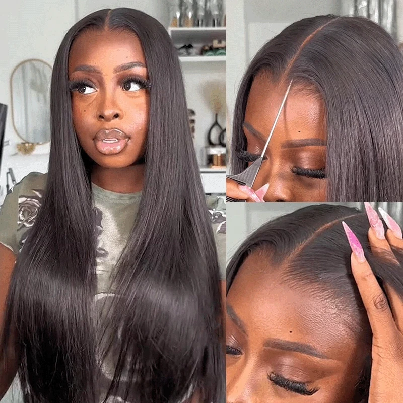 OhMyPretty Wear Go Glueless 9x6 Lace Straight Wig M Cap Super Natural Hairline Silky Human Hair  Mini Knots Pre plucked &Pre Bleached & Pre Cut