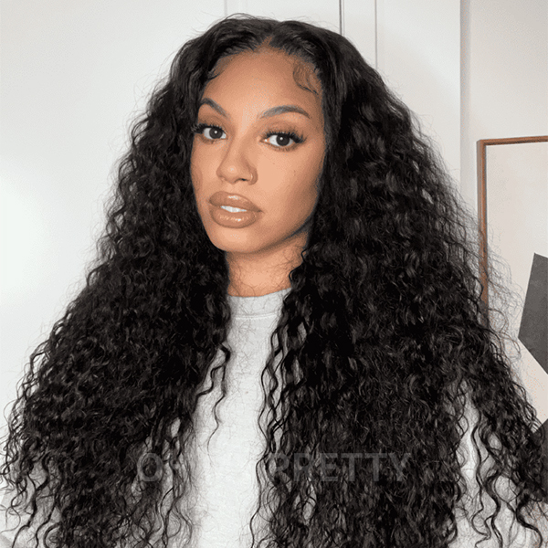 OhMyPretty Water Wave 13x4 HD Lace Front Wig Prebleached Knots With Pre-plucked Edges