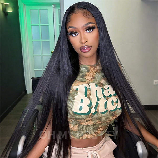 OhMyPretty Straight 13x4 HD Lace Front Wig Prebleached Knots With Pre-plucked Edges
