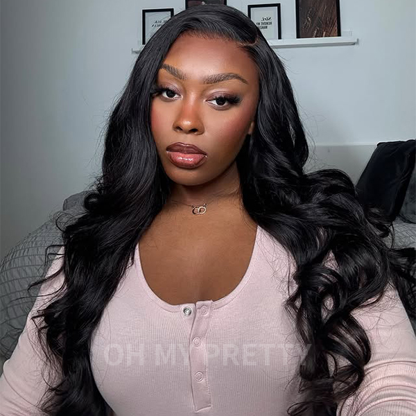 OhMyPretty Bleach Knots Glueless Body Wave Wear Go 7x5 HD Lace Wig With Pre-plucked Edges Pre-Cut Zig Zag Lace Invisible Knots
