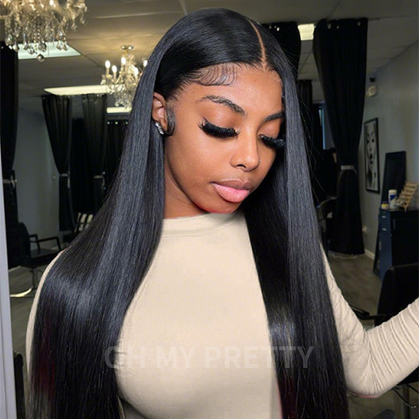 OhMyPretty Straight 13x4 HD Lace Front Wig Prebleached Knots With Pre-plucked Edges