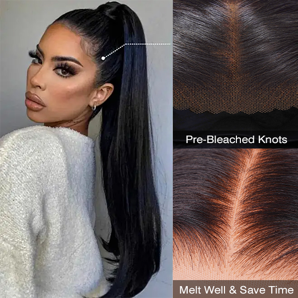 OMpretty 360 Straight Invisi Drawstring Wear Go Glueless Pre-Bleached And Pre-Cut Lace Human Hair Wig