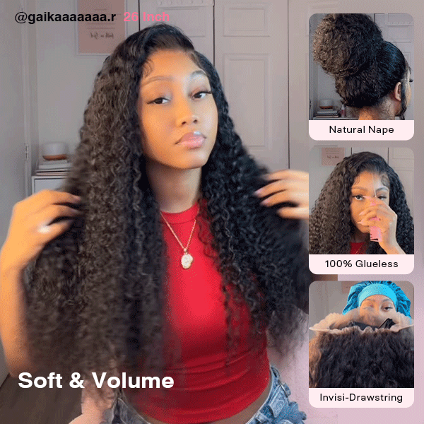 OMpretty 360 Water Wave Invisi Draw Strings Wear Go Glueless Pre-Bleached And Pre-Cut Lace Human Hair Wig