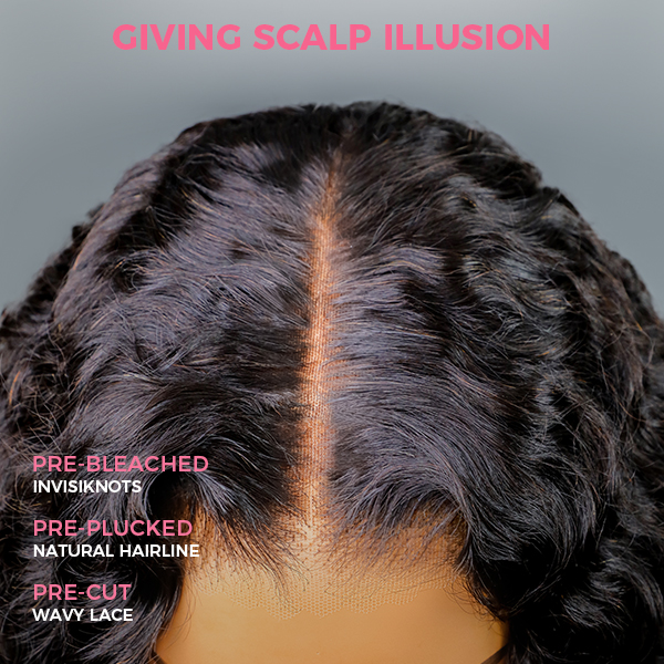 OhMyPretty Wear Go Glueless Water Wave 9x6 Lace Wig M Cap Pre-Bleached Mini Knots Pre-Plucked