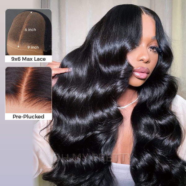 OhMyPretty Wear Go Glueless 9x6 Lace Body Wave Wig M Cap Pre Cut Lace with Natural Hairline Mini Knots