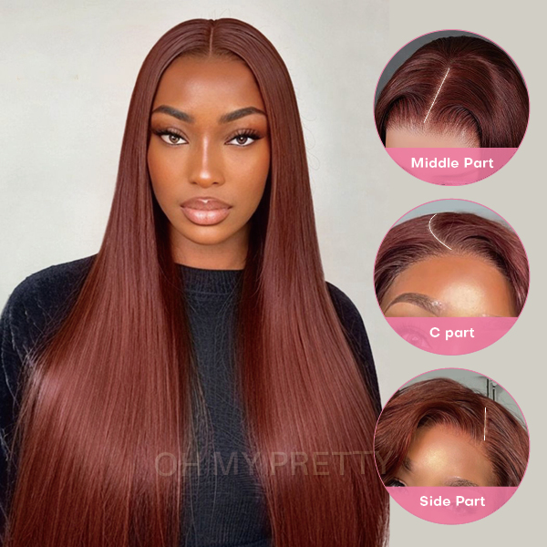 Wear Go Glueless Reddish Brown Color Straight 6x4 Lace Wig With Pre-plucked Hairline