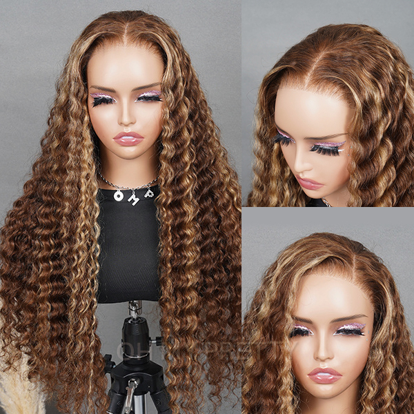 Wear Go Glueless Highlight Brown Deep Wave 6x4 Lace Wig With Pre-plucked Hairline