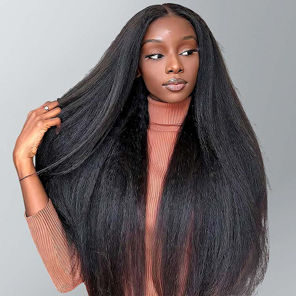 OhMyPretty Kinky Straight 13x4 HD Lace Front Wig Prebleached Knots With Pre-plucked Edges