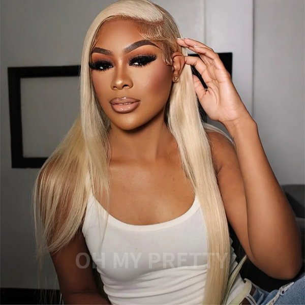 OhMyPretty Wear Go Glueless 613 Blond Color Straight HD Lace Closure Wig With Pre-plucked Hairline Pre-cut Lace