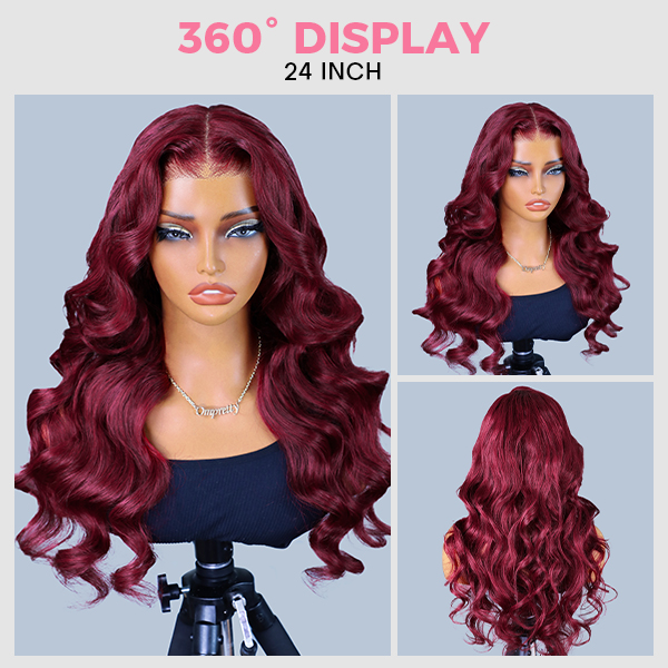 OhMyPretty Face-Framing Layers 99J Color Wear Go Upgraded Body Wave Glueless 7x5 Lace Wig With Pre-plucked Hairline