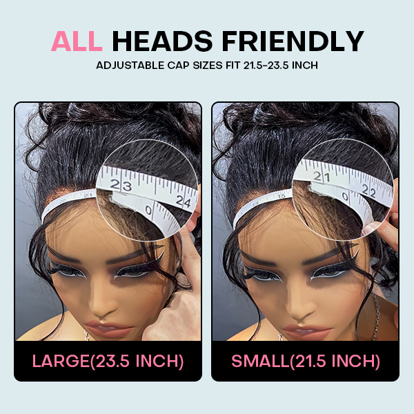 OMpretty 360 Kinky Straight Invisi Drawstring Wear Go Glueless Pre-Bleached And Pre-Cut Lace Human Hair Wig